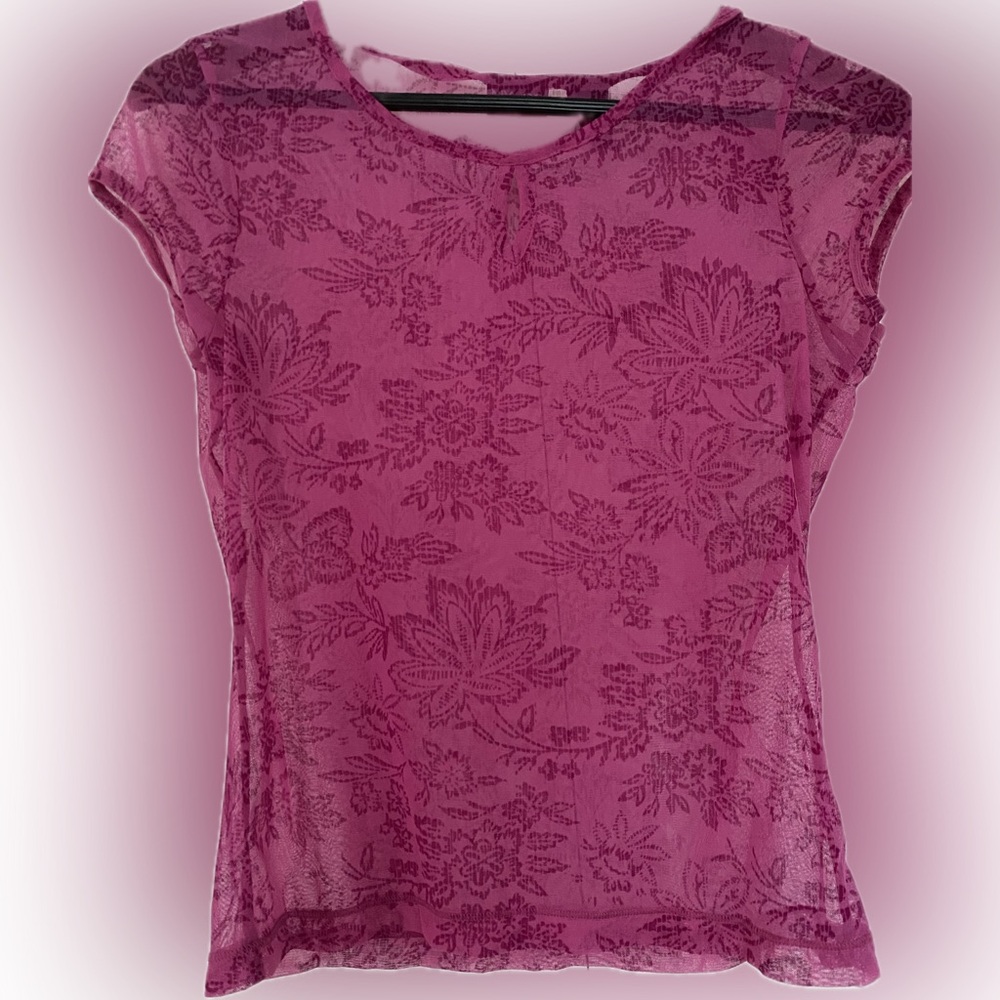 NWT New York & Company Pink Sheer Keyhole Neckline Top